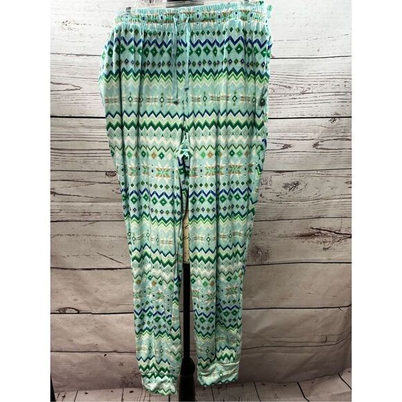 Sleep Chic Womens Pajama Pants L Blue Green Chevron Print Lounge Sleepwear - Picture 1 of 4